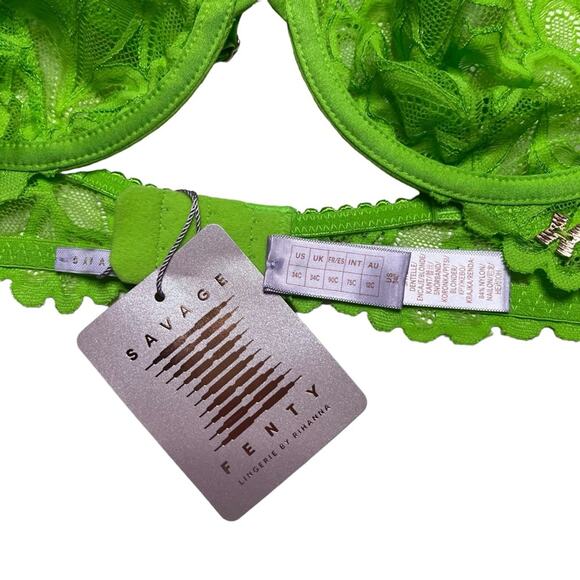 Savage X Fenty Savage Not Sorry Ultra Demi Unlined Lace Bra Kelly Green Size 34C - Picture 3 of 3